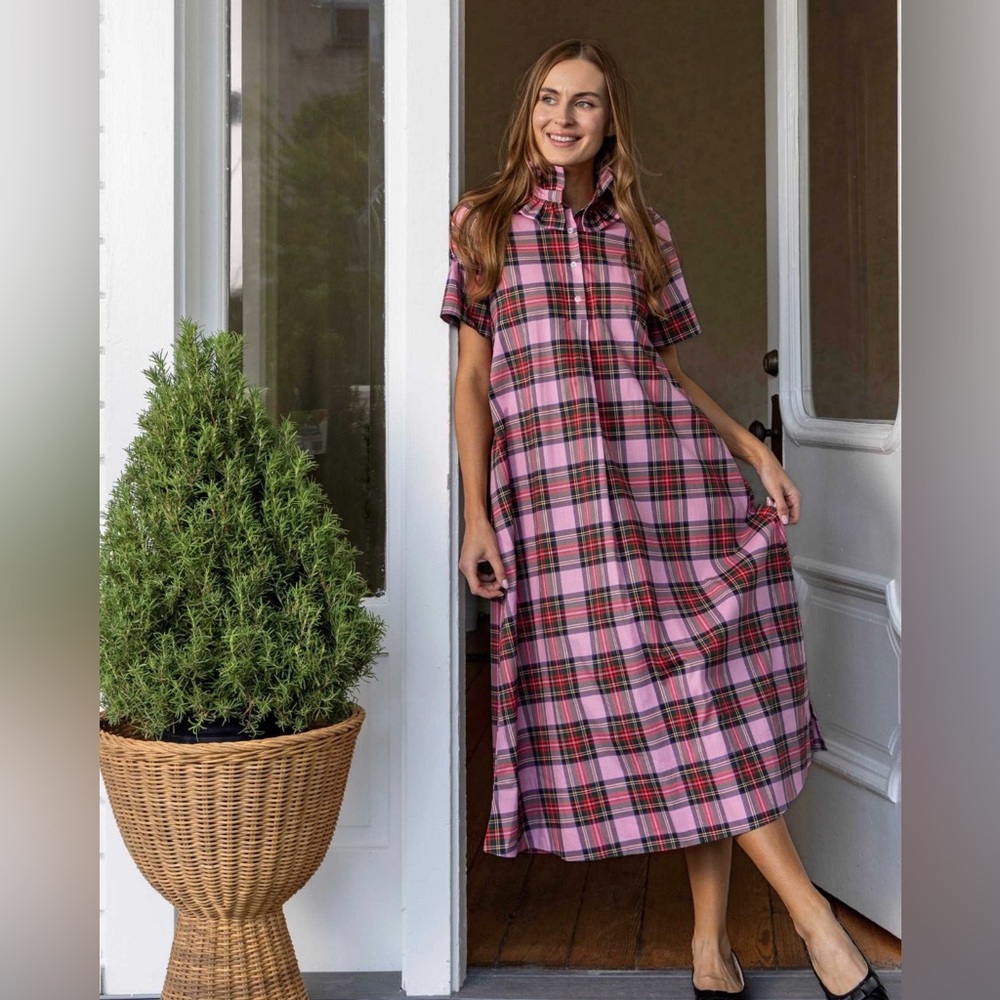 Stylish Pink and Black Plaid Midi Dress